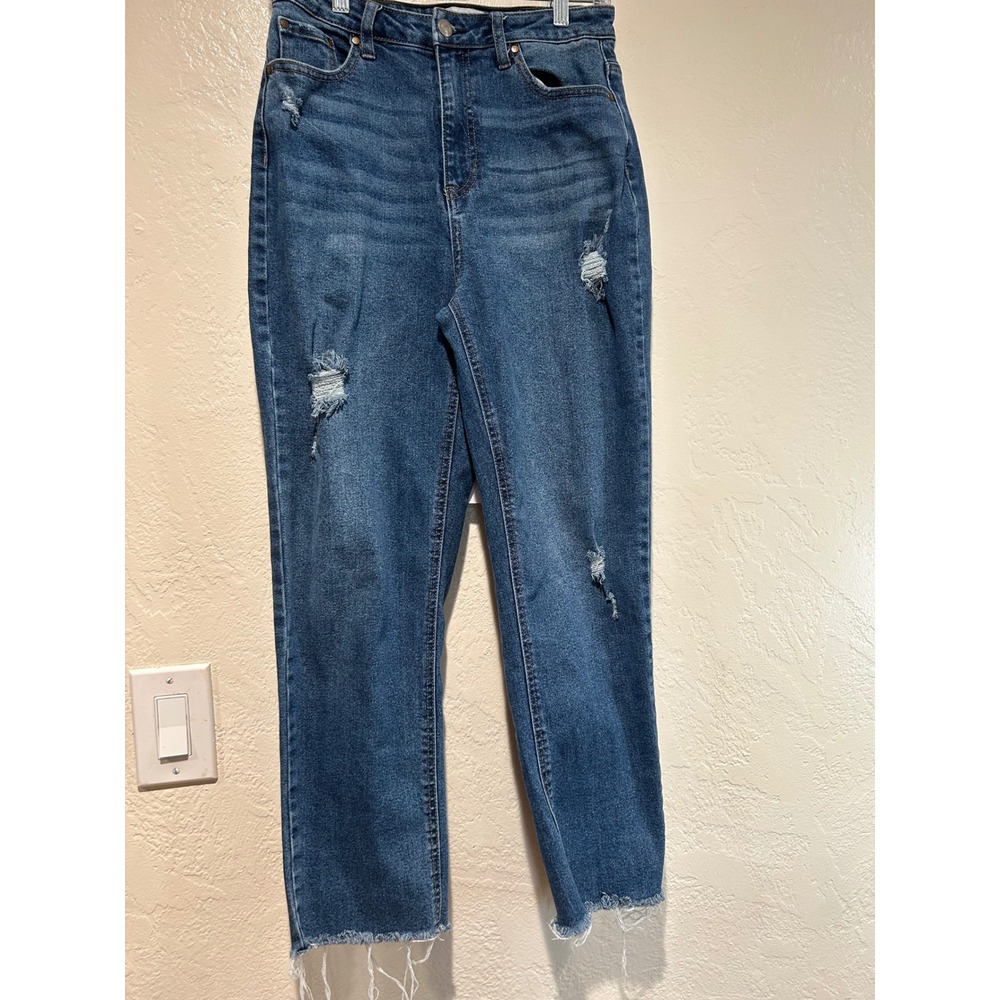 And Now This Womens High Rise Distressed Straight Leg Jeans Medium Wash Size 28